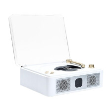 Bluetooth Desktop CD Players for Home Built In Speakers White Vintage Rechargeable Headphone Jack