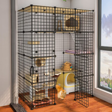 Cat Cage DIY Wire Mesh Enclosure 111x75x145 cm, Black Pet Fence For Small Animals, Indoor Outdoor Exercise Pen
