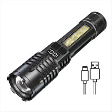 Krachtige LED-zaklamp, TYPE-C oplaadbaar, waterdicht, COB-zijlicht, 5 standen voor kamperen en wandelen in de buitenlucht