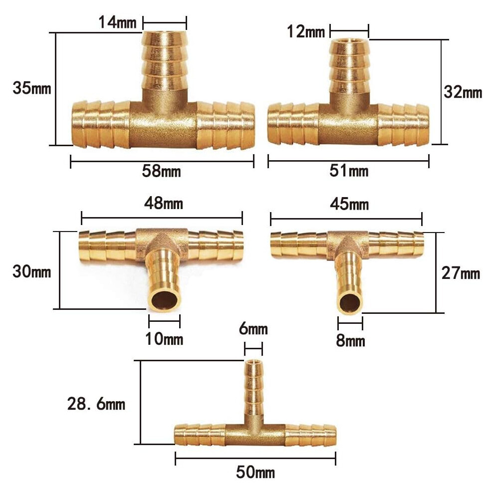 3-Way Reducing Union For Industrial Use T-Shaped Brass Hose Barb Fitting Tee Splicer Mender With Solid Brass Core Corrosion Resistance For 9048212295532