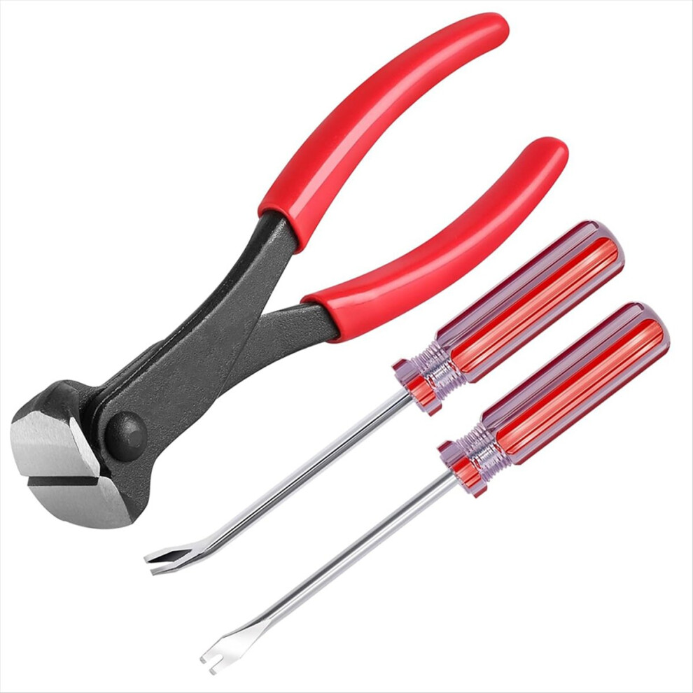 3Pcs Upholstery And Construction Staple Remover Set 7In End Cutting Pliers, 8In Angled And Straight V Tip Nail Puller 4851422141101