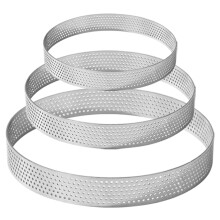 3Pcs Microperforated Stainless Steel Tart Rings Set 10cm 15cm 20cm for Even Heat Baking Ref: 9209