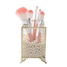 Make-up-Pinsel-Organizer im Vintage-Design, eleganter Make-up-Halter aus Glas mit Retro-Messingverzierungen für Schminktische, Badezimmer und mehr,