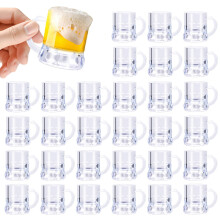 30 Pcs 1 oz Mini Beer Mug Shot Glasses with Handles, Reusable Plastic Tasting Cups for Party