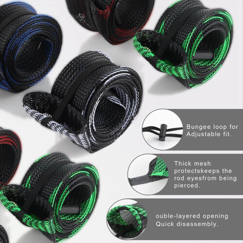 Housse de canne à pêche en maille tressée extensible avec cordon, accessoires de pêche 2