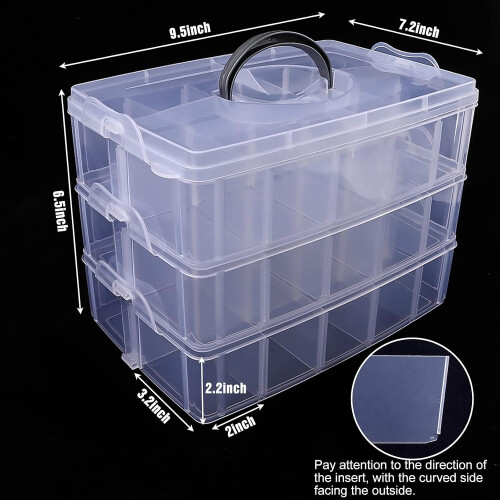Portable Organizer, Transparent Design 3-Tier Stackable Storage Containers, Snap and Lock Technology for Secure Closure, Sturdy and Lightweight for On 1