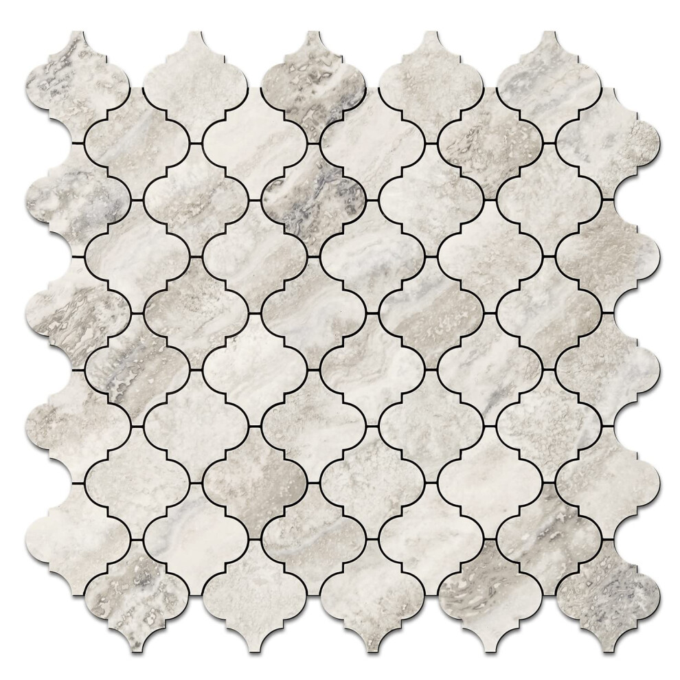 Arabesque Peel And Stick Backsplash Tiles, Waterproof Heat Resistant Kitchen And Bathroom Mosaic (10 Sheets Beige Marble Look) 9001264093846