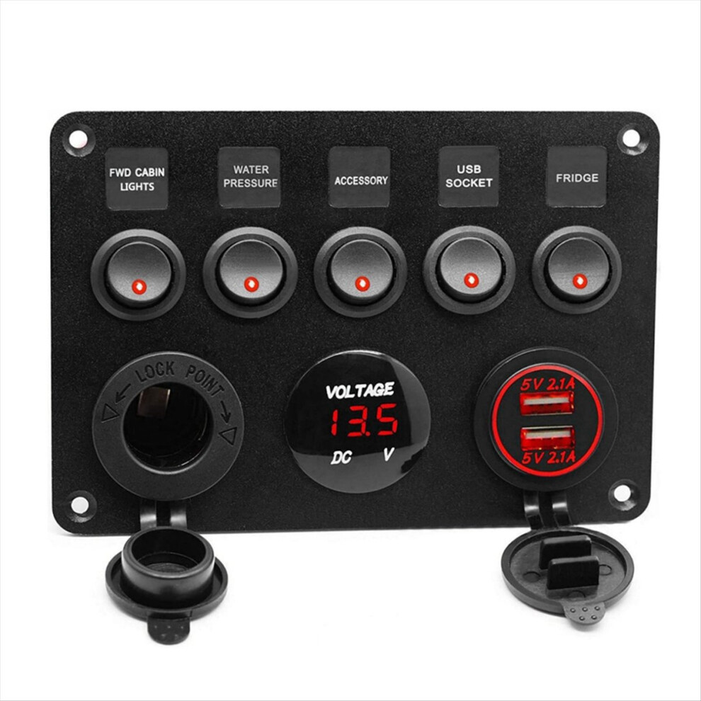 Boat Switch Panel Car Switch Panel Waterproof Digital Voltmeter Dual Usb Port Outlet Combination Marine Led Rocker Green 4851422145024