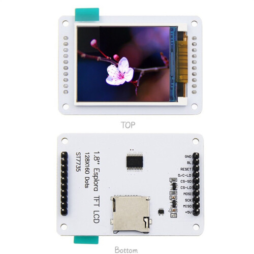 Módulo de tela LCD TFT de 1,8 polegadas (128x160) com interface SPI para placa Esplora, slot para cartão Micro-SD e retroiluminação LED. 1