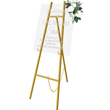 Gold Metal Easel Stand 57 Inch Adjustable Height Heavy Duty Floor Display for Wedding Signs and Art