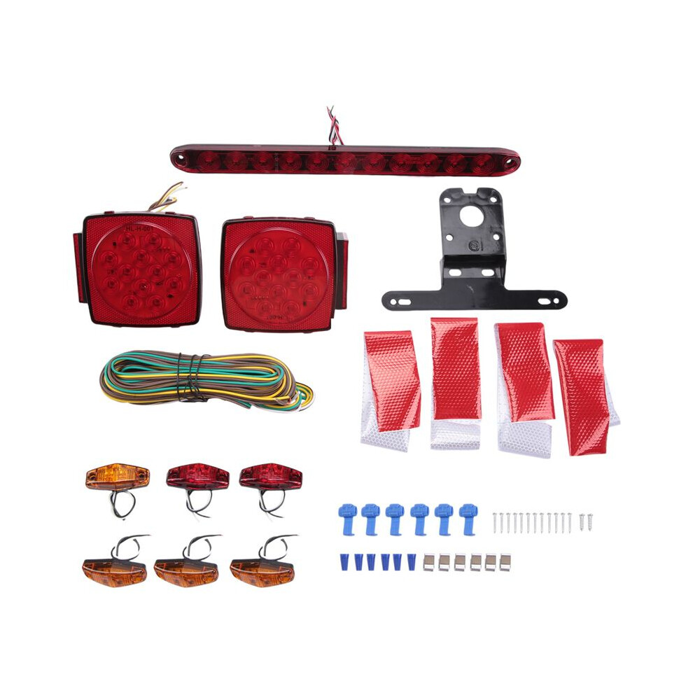 Trailer Led Kit, Square Led Stop Turn Tail Brake License Plate Running S With Wiring Harness/Marker S Light 6133381012141