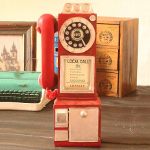 (Red) Vintage Rotate Classic Look Dial Pay Phone Model Retro Booth Home Decoration Ornament