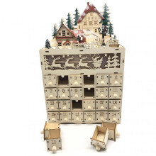 (A) LED Light 24 Days Wooden Countdown Calendar Ornament Durable Decorative Model for Living Room Home