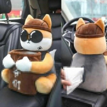 (Manly Dog) 2 In 1 Car Tissue Box Cute Cartoon Rabbit Dog  Animal Car Plush Tissue Interior Can Armrest Box