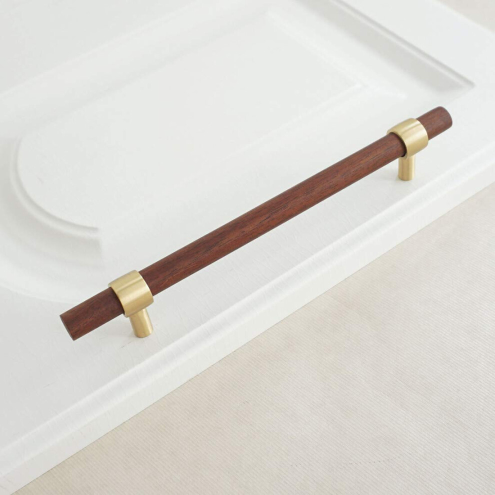 Walnut Brass Cabinet Handles And Wood Drawer Pulls For Kitchen, Modern Cupboard Door Knobs 9119770802316