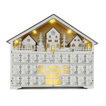 (White House) LED Light 24 Days Wooden Countdown Calendar Ornament Durable Decorative Model for Living Room Home