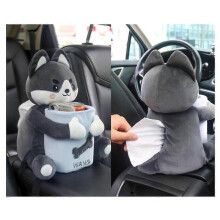 (Wanted Dogs) 2 In 1 Puppy Car Tissue Holder Cute Plush Dog Doll Seat Back Hanging Armrest Box Paper Drawer Storage Bag Interior Decoration Cartoon