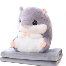 (grey) Coloful Stuffed Hamster Animal Pillow with Blanket Kawaii Plush Hamster Toy for Children Cartoon Gift