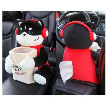 (Music dog.) 2 In 1 Puppy Car Tissue Holder Cute Plush Dog Doll Seat Back Hanging Armrest Box Paper Drawer Storage Bag Interior Decoration Cartoon