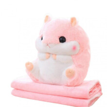 (Pink) Coloful Stuffed Hamster Animal Pillow with Blanket Kawaii Plush Hamster Toy for Children Cartoon Gift