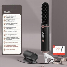 (Black plug-in version) Electric Hair Straightener Brush Straight Quick Iron Hot Comb Styling Tool
