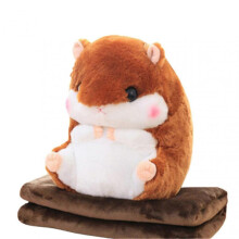 (brown) Coloful Stuffed Hamster Animal Pillow with Blanket Kawaii Plush Hamster Toy for Children Cartoon Gift