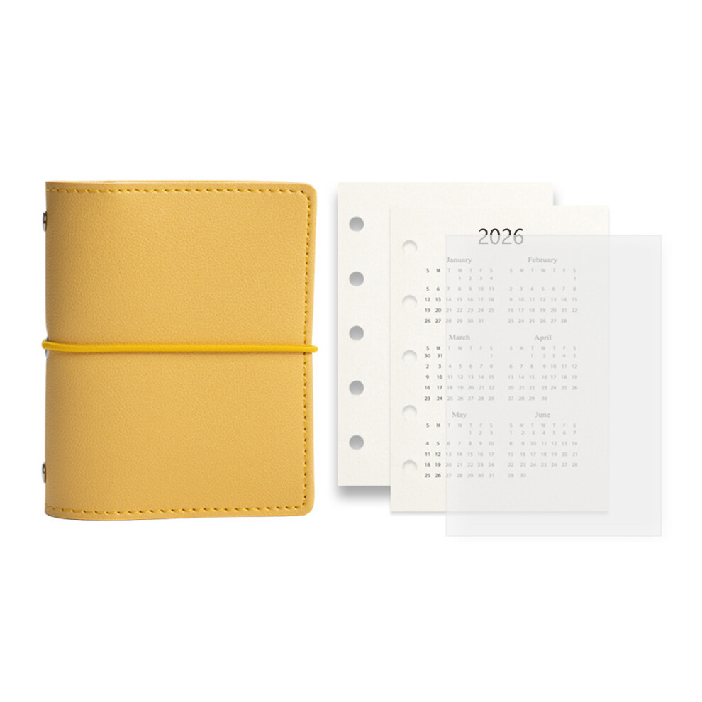 5-Rings Binder Leather Notebook Journal Refillable 5- Yellow 7751000493936