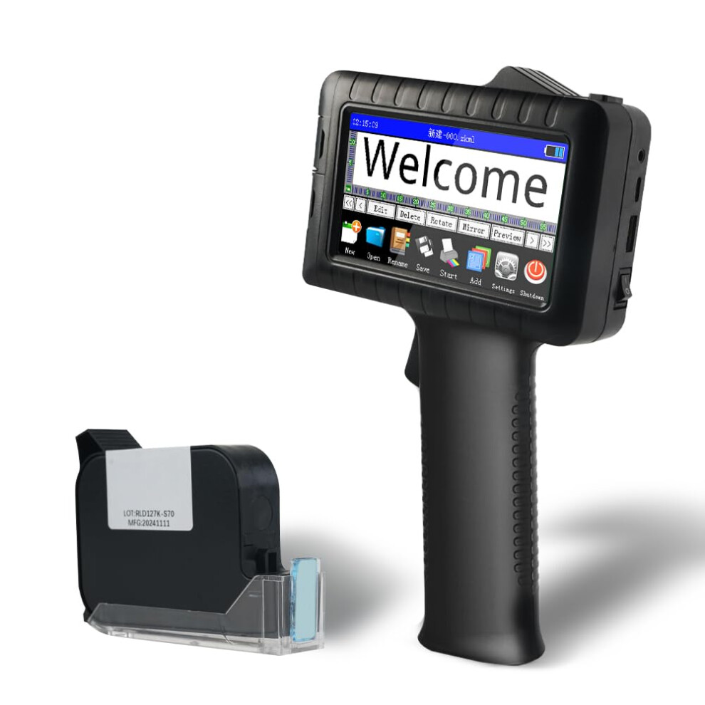 Handheld Inkjet Printer With Quickdry Waterproof Ink For Date And Batch Coding, 600Dpi, 4.3' Touchscreen Black 9001264094911