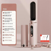 (Pink charging model) Electric Hair Straightener Brush Straight Quick Iron Hot Comb Styling Tool
