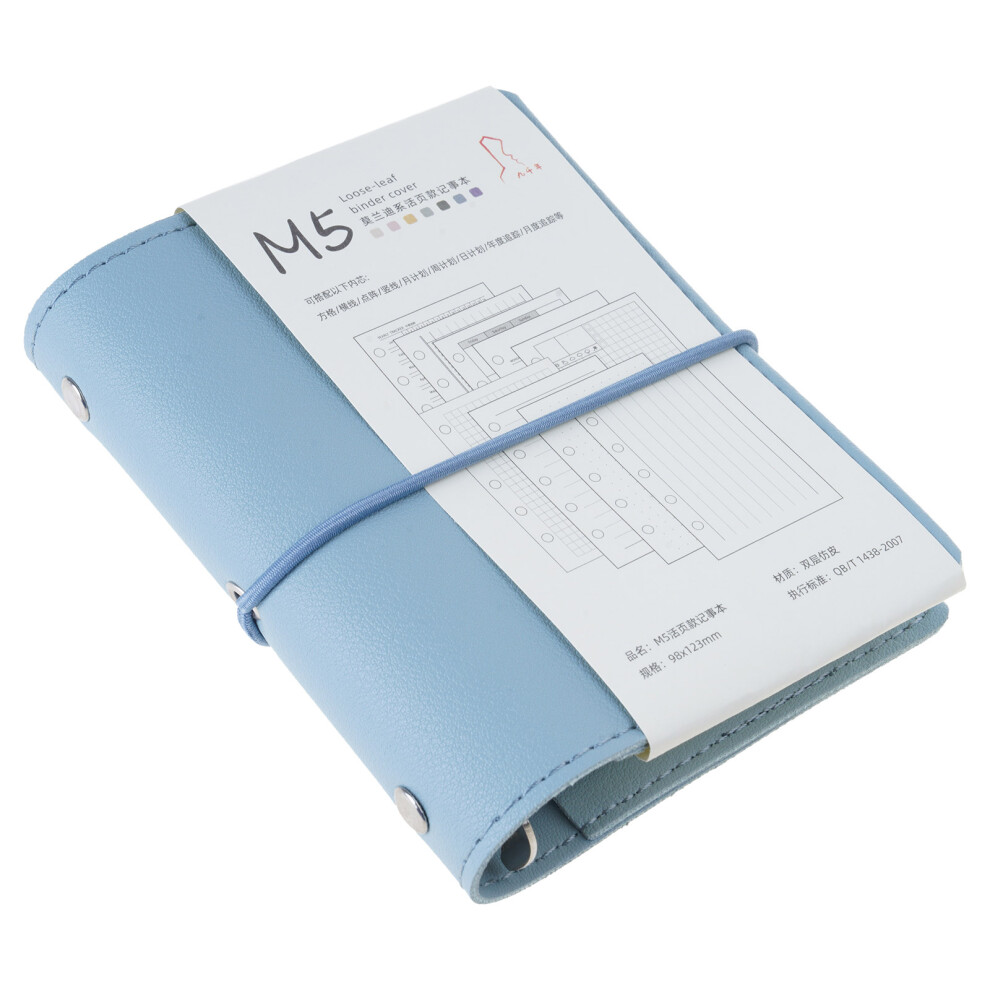 Refillable Leather 5 Rings Binder Notebook Journal With- Blue 7751000494124