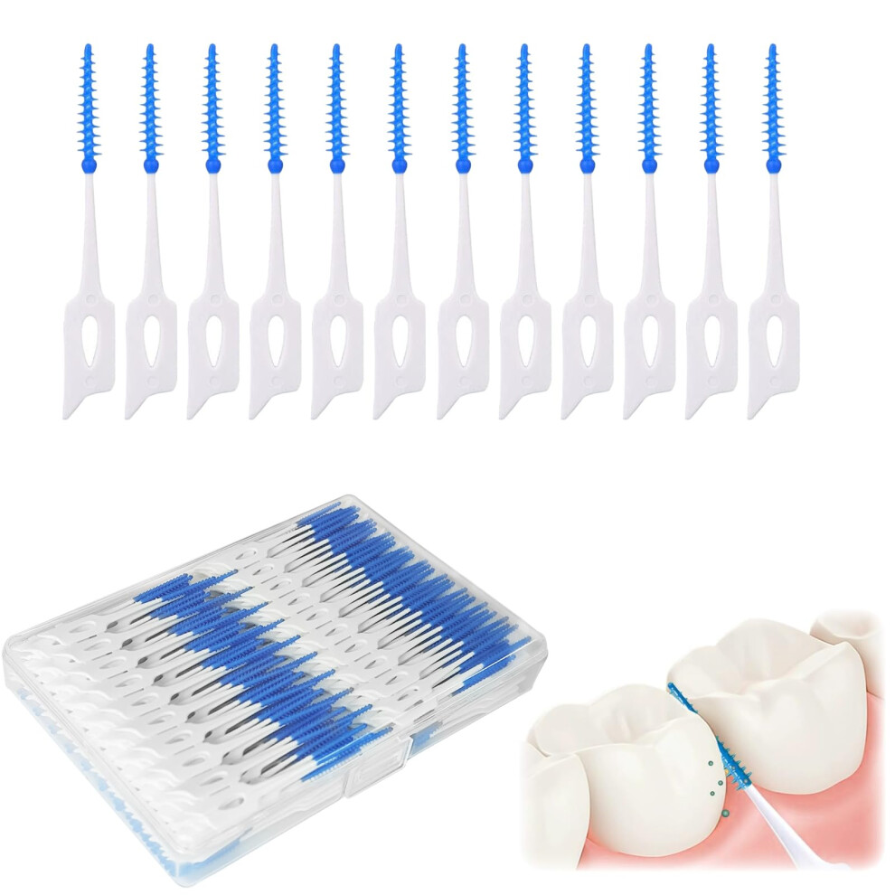 Blue 240 Pieces Interdental Brushes, Dualuse Floss Sticks, Silicone Toothpicks (Blue)