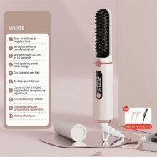 (Milk white plug-in version) Electric Hair Straightener Brush Straight Quick Iron Hot Comb Styling Tool
