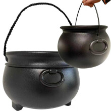 2Pack Halloween Cauldron Candy Bowls, Large and Small Reusable Witch Pots for Party Decor