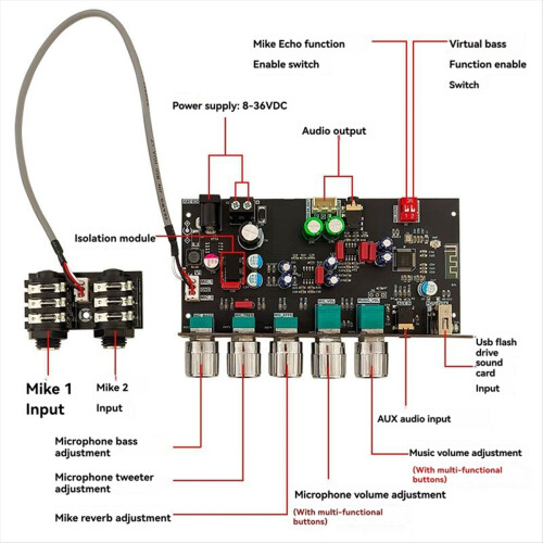 DAM H2 Karaoke Reverberation Board Isolated Low Noise Pre-Stage Effector Microphone Bluetooth USB Disk Decoder,B 2