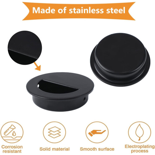 Sliding Door Pull Handle 2PCS Black Stainless Steel Flush Embedded Round Closet Knob 60mm 1