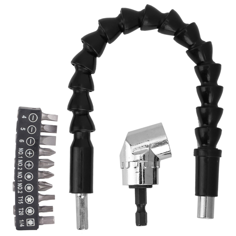 105 Degree Right Angle Drill Adapter With Extended Reach Head And Quick Connect, 10Pcs Bit Set 9001264095659