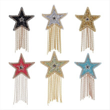 6 parches de estrella de cinco puntas con borlas de cadena para planchar, ideales para ropa, sombreros, vaqueros, bolsos, pantalones de vestir, etc.