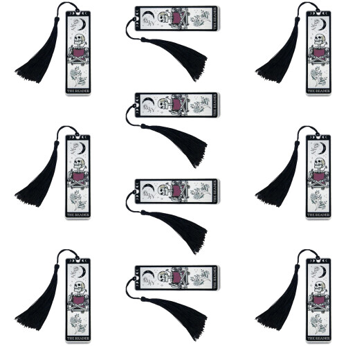 10 Pcs Skeleton Bookmarks with Tassels Page Markers-White