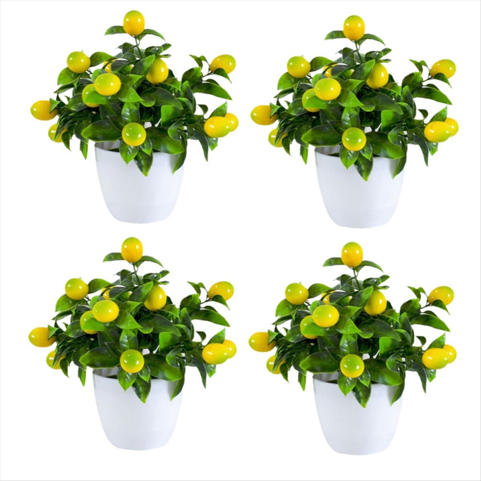 4pcs Artificial Lemon Plants Fake Fruit Potted Plant Fake Lemons Tree with Small Pot Mini Fake Plant for Indoor Outdoor