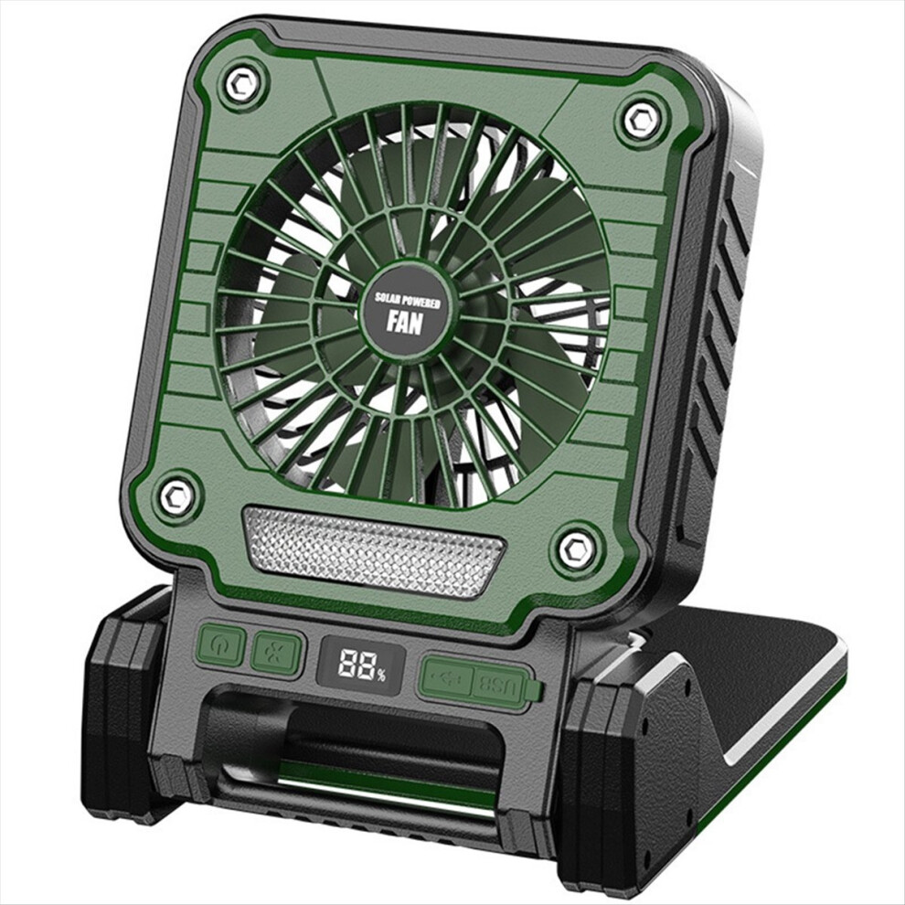 Solar 20000mAh Electric Fan with Led Lights for Tents,Car Camping Hooks and Usb&Solar Charging for Hiking,Fishing Green
