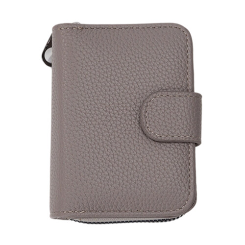 Waterproof Leather Card Wallet Zippered Closure Large-grey