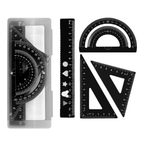 4 Pcs Geometry Math Set Metal Ruler Set Protractor Rulers-1