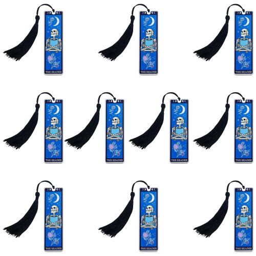 10 Pcs Skeleton Bookmarks with Tassels Creative Page-Blue