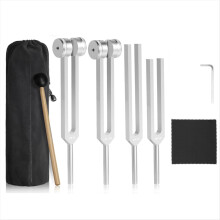 Tuning Forks for Healing Set (128Hz, 136.1Hz, 256Hz, 384Hz) with Reflex Hammer ,Chakra Sound Therapy Instruments