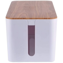 Organizator de cabluri, kit inteligent de gestionare a cablurilor pentru electronicele dvs., plastic durabil cu capac din bambus, conceput pentru a