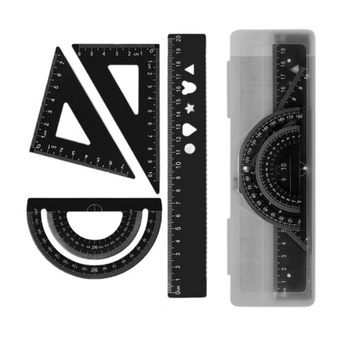 4 Pcs Protractor Drawing Set Metal Ruler Set Geometry Set-2