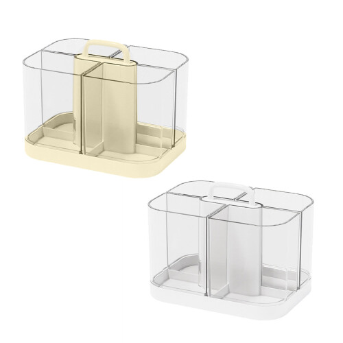 4 Compartments Pencil Storage Box with Handle Desk-Creamy 1