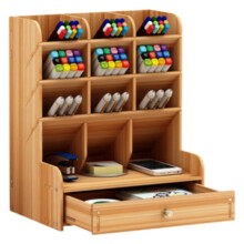 DIY Pennenhouder van bamboe voor op het bureau, multifunctionele opbergruimte, draagbaar bureauaccessoire met lade, eenvoudig te monteren, natuurlijk