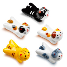 5 Pack Japanese Style Ceramic Lucky Cat Chopstick Rest Set Keeps Utensils Clean Kitchen Decor