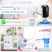 Distributore d'acqua compatto e portatile, nero, erogazione automatica dell'acqua con pulsante a sfioramento, materiali per uso alimentare, adatto